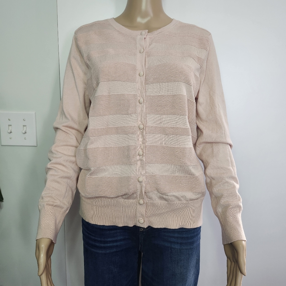 CHARTER CLUB Womens Light Peach Button Down Cardigan Rib Knit Front Large Casual